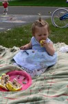 First, she dug all the chocolate filling out of the middle.  When that was gone, she was very happy to move on to the cake and buttercream.